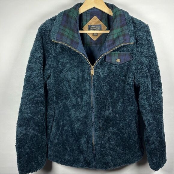 Pendleton Fuzzy Sherpa Teddy Full Zip Jacket Women's Medium Wool - Picture 1 of 6